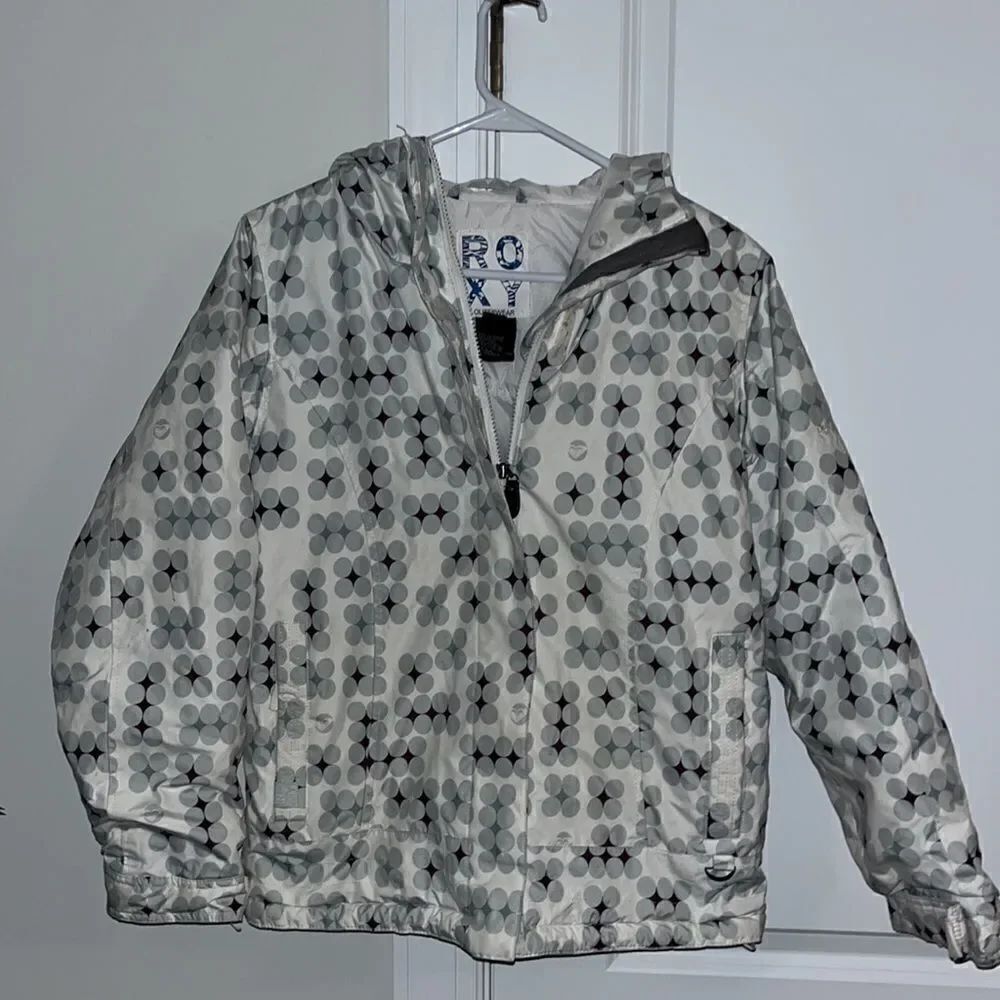 Roxy White Geometric girls youth ski snowboard cuffed hooded jacket XL